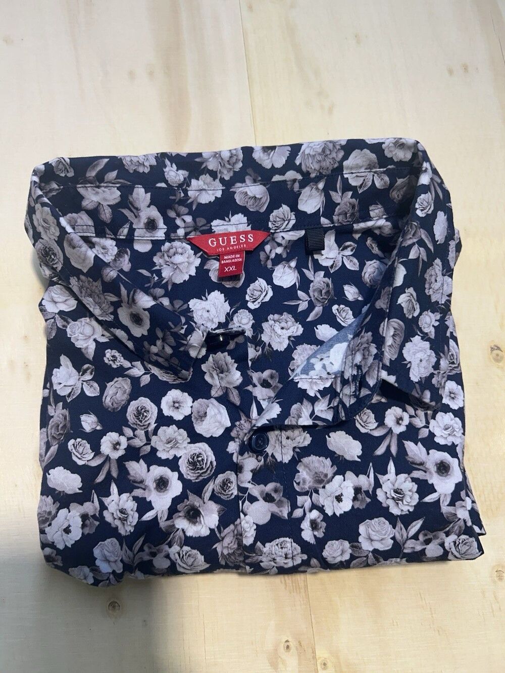 GUESS Men's Navy White Floral Short Sleeve Regular Button-Up Shirt XXL